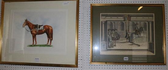 Horse painting and 2 prints